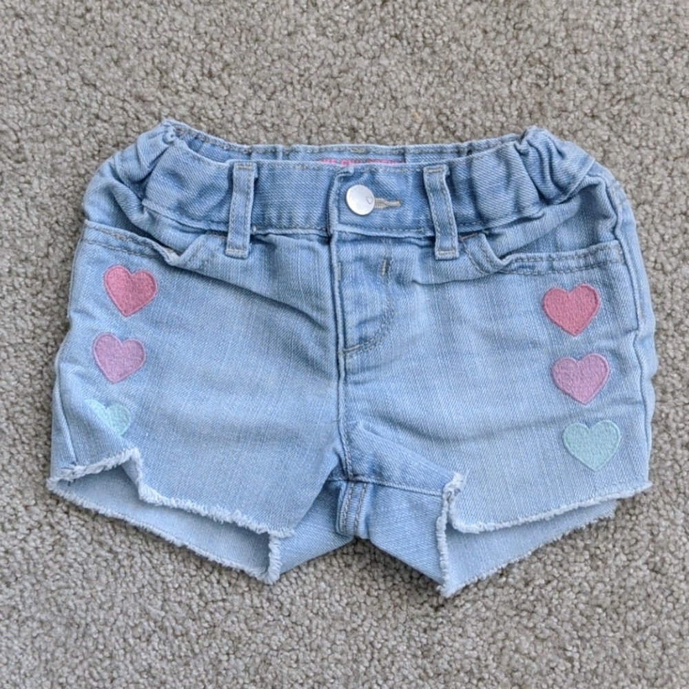 Heart embroidered cut off shorts